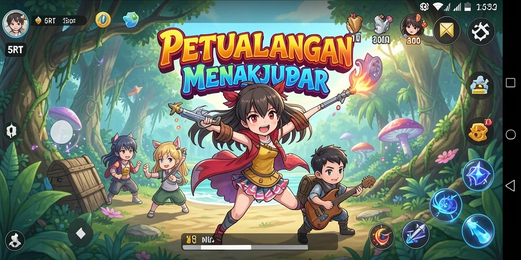 Screenshot gameplay yang menampilkan karakter anime dalam pertempuran epik.