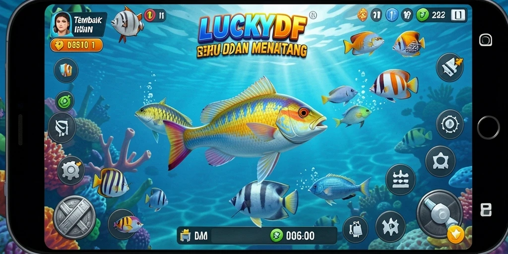 Tampilan permainan LUCKYDF dengan aksi tembak ikan seru.