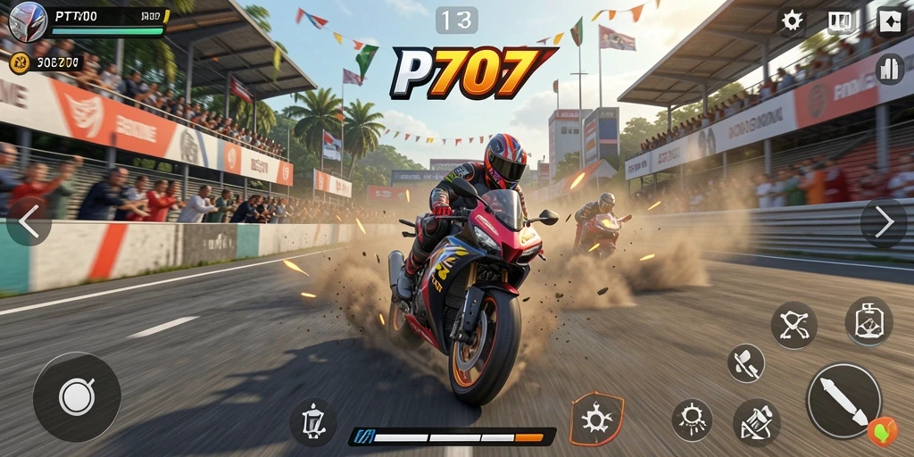 Gameplay menegangkan di lintasan balap motor PT707.