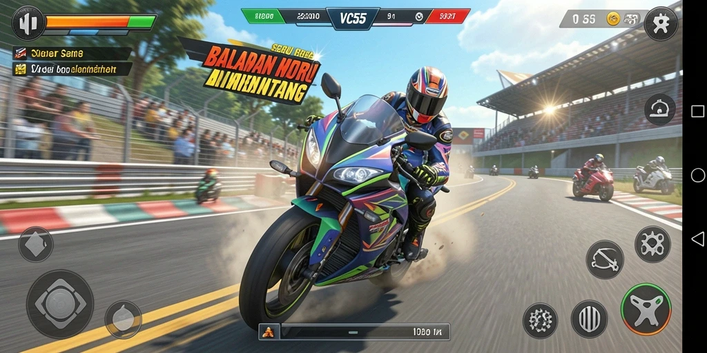 Gameplay seru VC55 dengan balapan motor yang menegangkan.